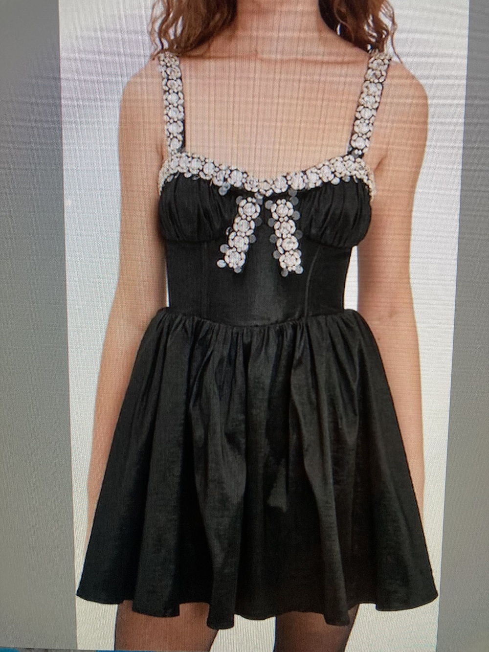 For Love And Lemons Emalie Taffeta Black Embellished Mini Dress Women Size Small